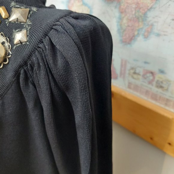 Joseph A. Black Cardigan L/S Metal-Embellished Collar Women's Size Large - Picture 6 of 11